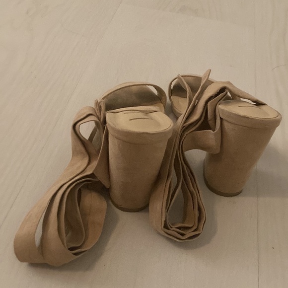 Lulus Alta Light Nude Suede Lace up Heels - Picture 6 of 6